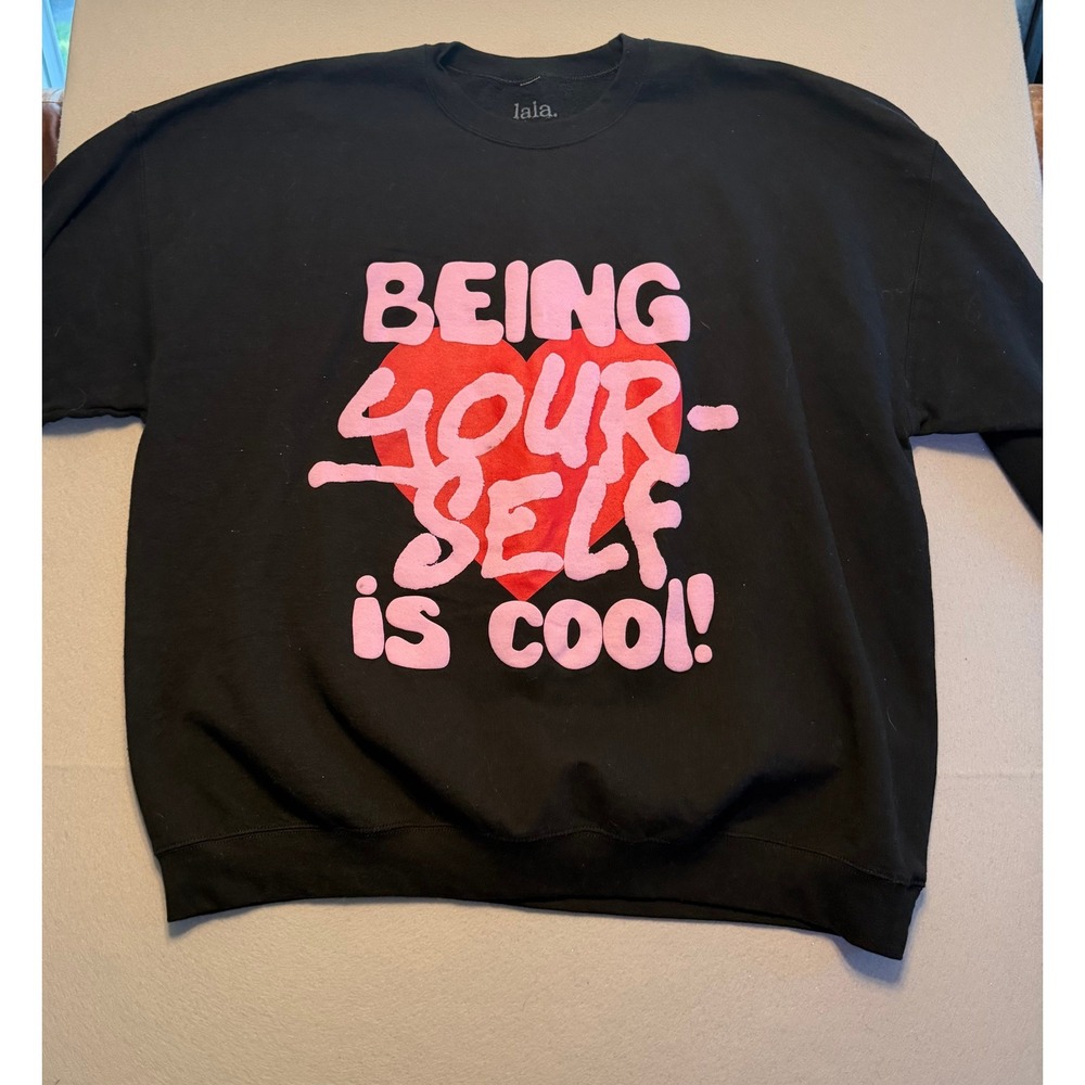 Dressed in Lala Being Yourself Is Cool Graphic Sweatshirt Black Pink Heart L/XL